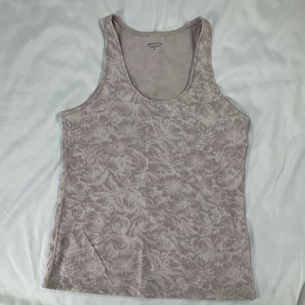 Athleta Frosted Floral Velvety Pink Workout Athletic Scoop Tank Top Size XL 442